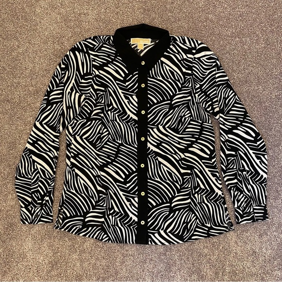 Michael Kors Women's Long Sleeves Blouse Black White Button Up Size S - NWT $110 - Picture 2 of 13